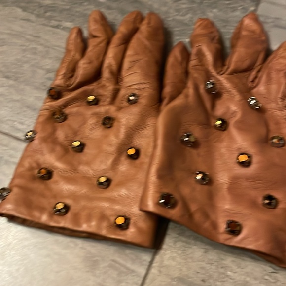 Portolano for J.Crew Brown Leather Gloves with Studded Accents - Picture 7 of 8